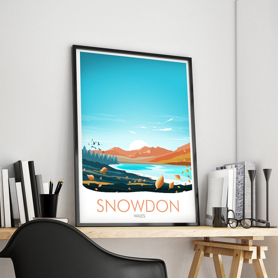 Snowdon Wales Mountain Lake Golden Leaves Autumn Scene Poster - Image 4
