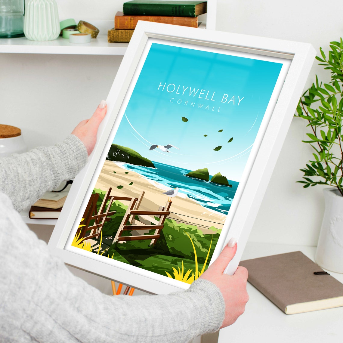 Holywell Bay Cornwall England Dune Gate Beach Twin Islands Poster - Image 4
