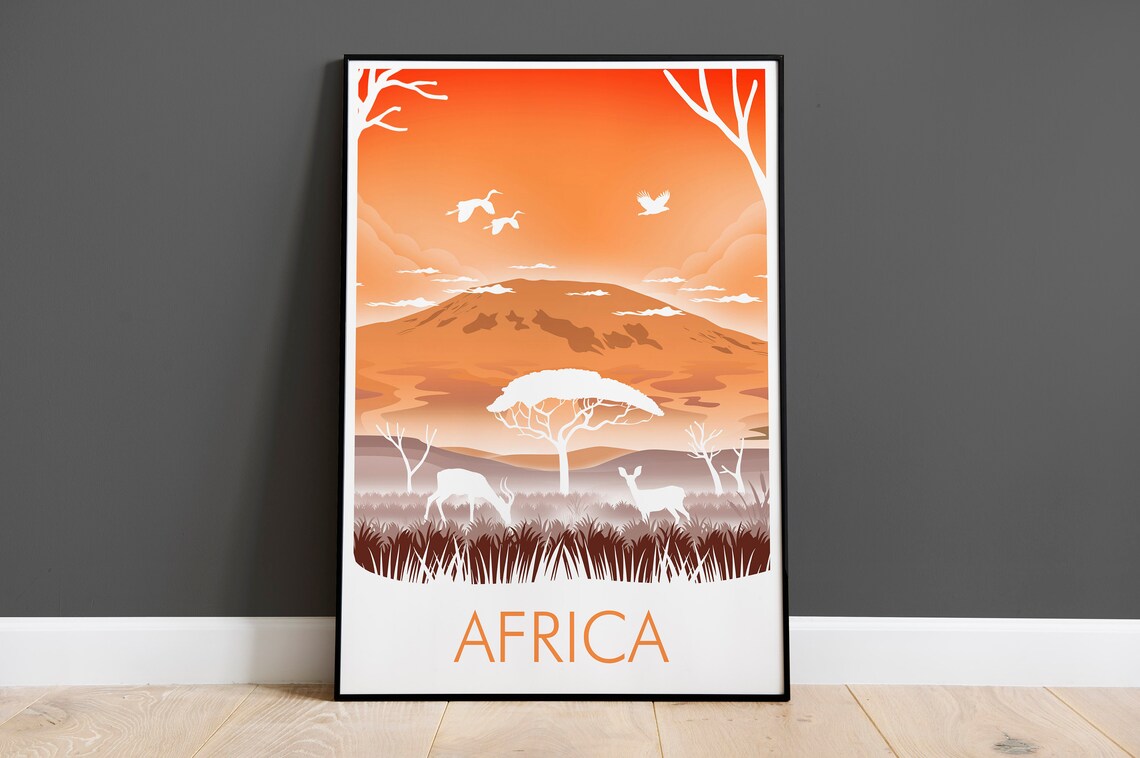 Africa Kilimanjaro Savanna Sunset Antelope Wildlife Scene Poster