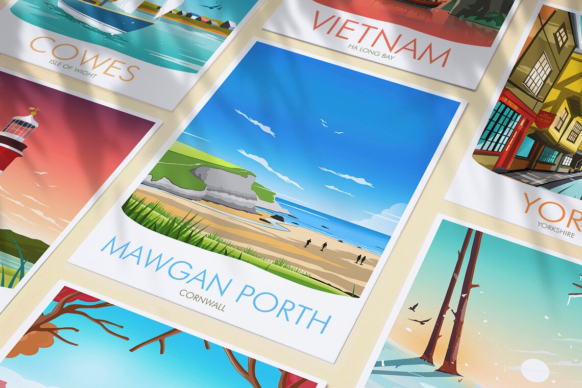 Mawgan Porth Cornwall Travel Poster, Place Print - Image 3
