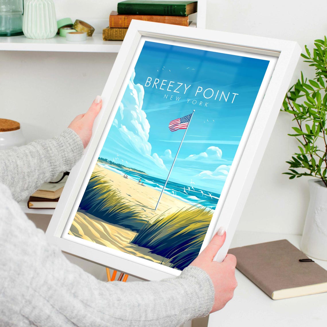 Breezy Point New York Beach Dune Grass American Flag Travel Poster - Image 4