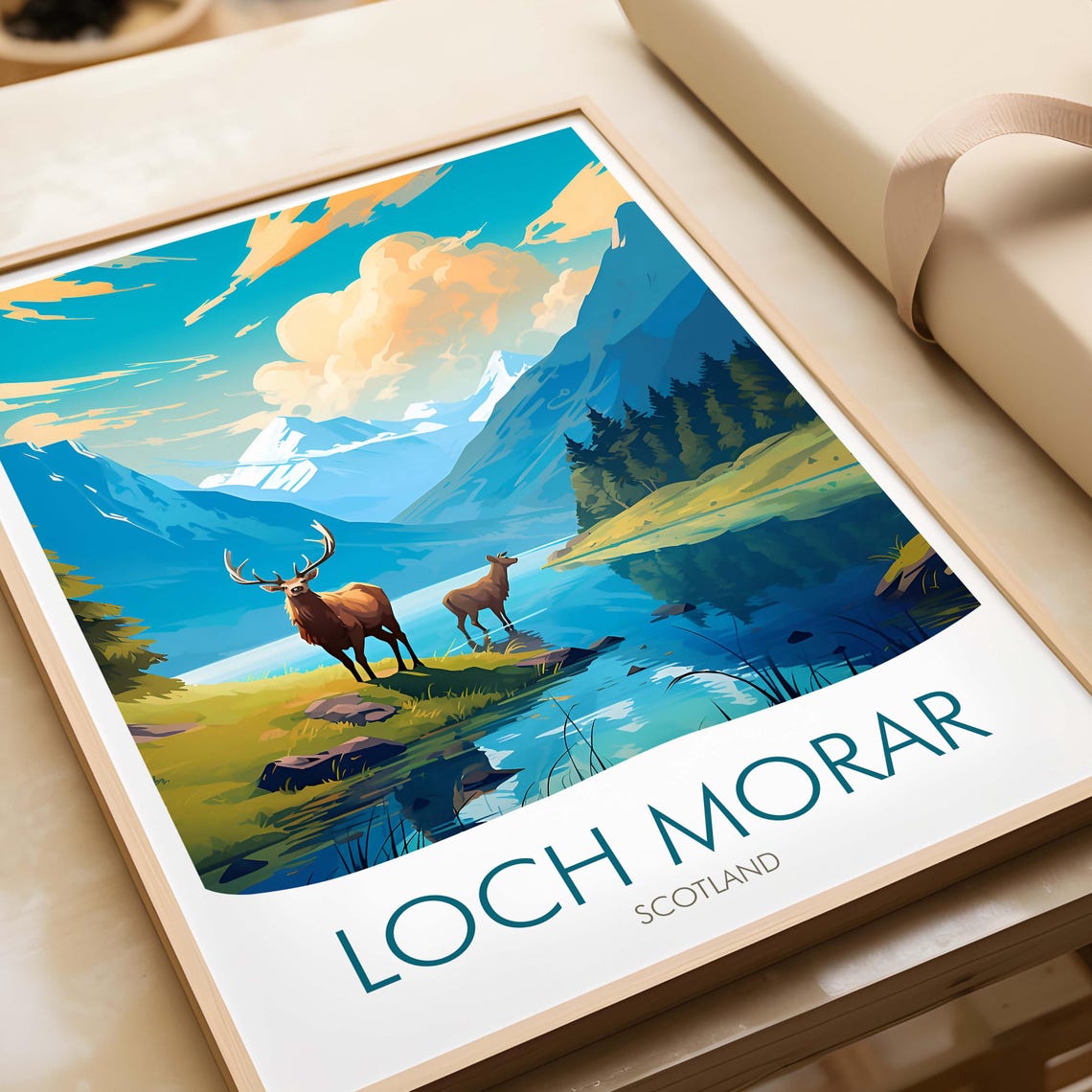 Loch Morar Scotland Stag Lake Reflection Mountain Travel Poster - Image 4