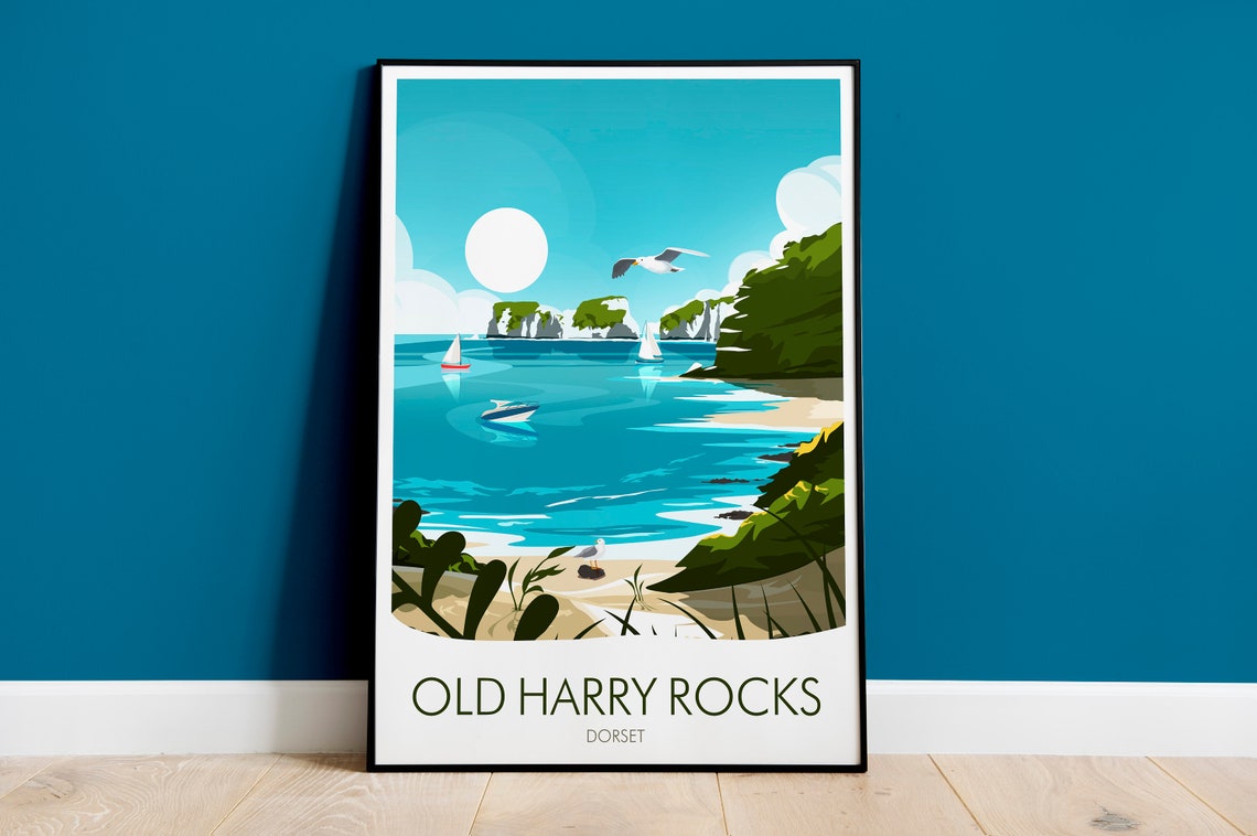 Old Harry Rocks Dorset Chalk Cliffs Sailing Bay Summer Poster