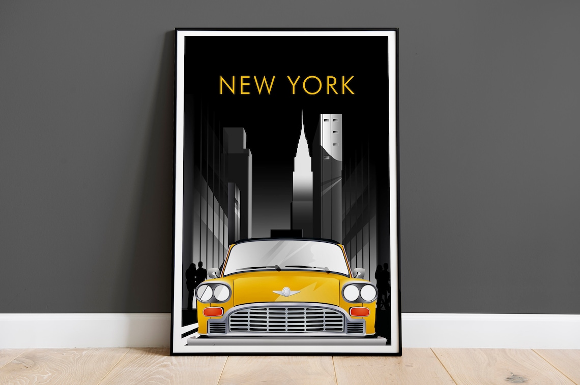 New York City Classic Yellow Taxi Manhattan Graphic Art Poster