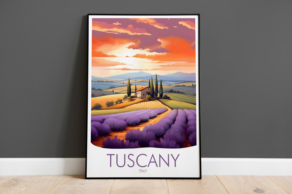 Tuscany Italy Lavender Fields Farmhouse Sunset Countryside Poster