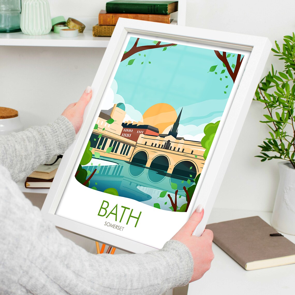 Bath Pulteney Bridge Travel Poster, Architecture Print - Image 4