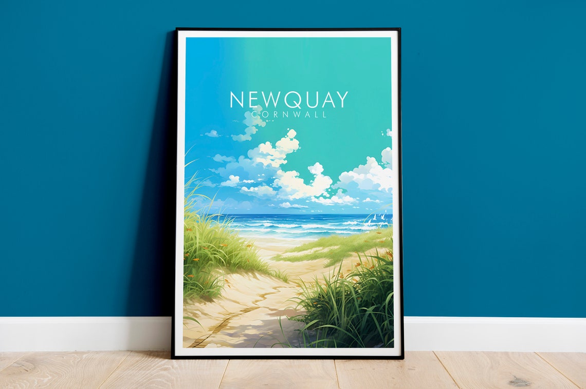 Newquay Cornwall Sandy Dune Beach Path Coastal Scenic Travel Poster