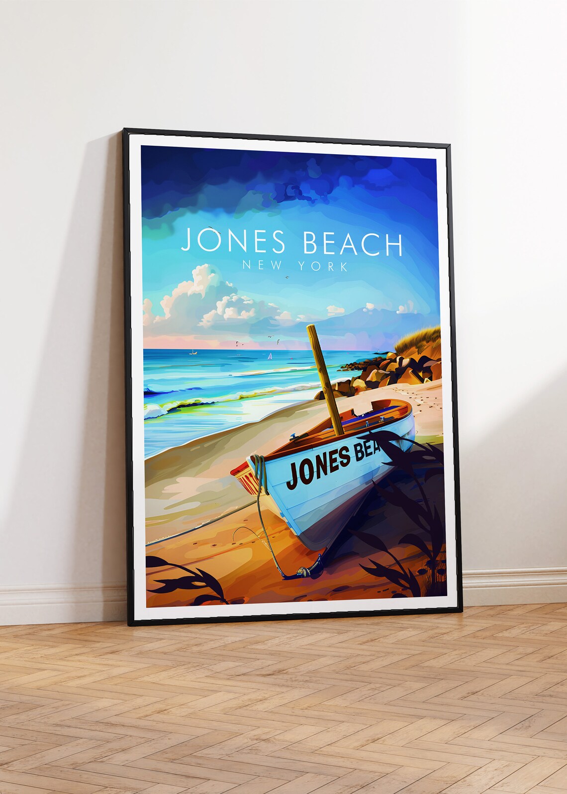 Jones Beach New York Beached Boat Ocean Scene Long Island Summer Travel Poster - Image 2