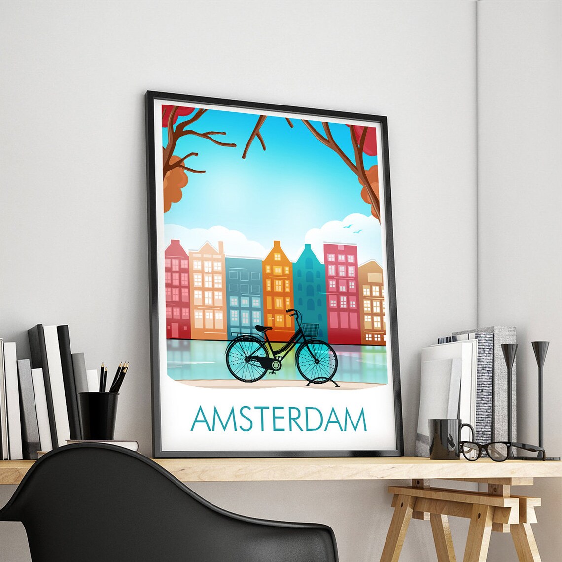 Amsterdam Canal House Travel Poster, Europe - Image 4