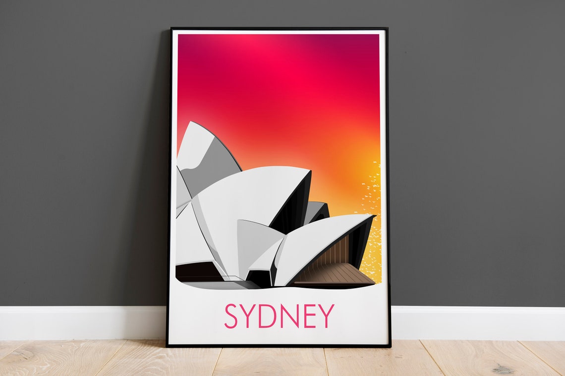 Sydney Australia Opera House Sails Harbour Sunset Sky Poster