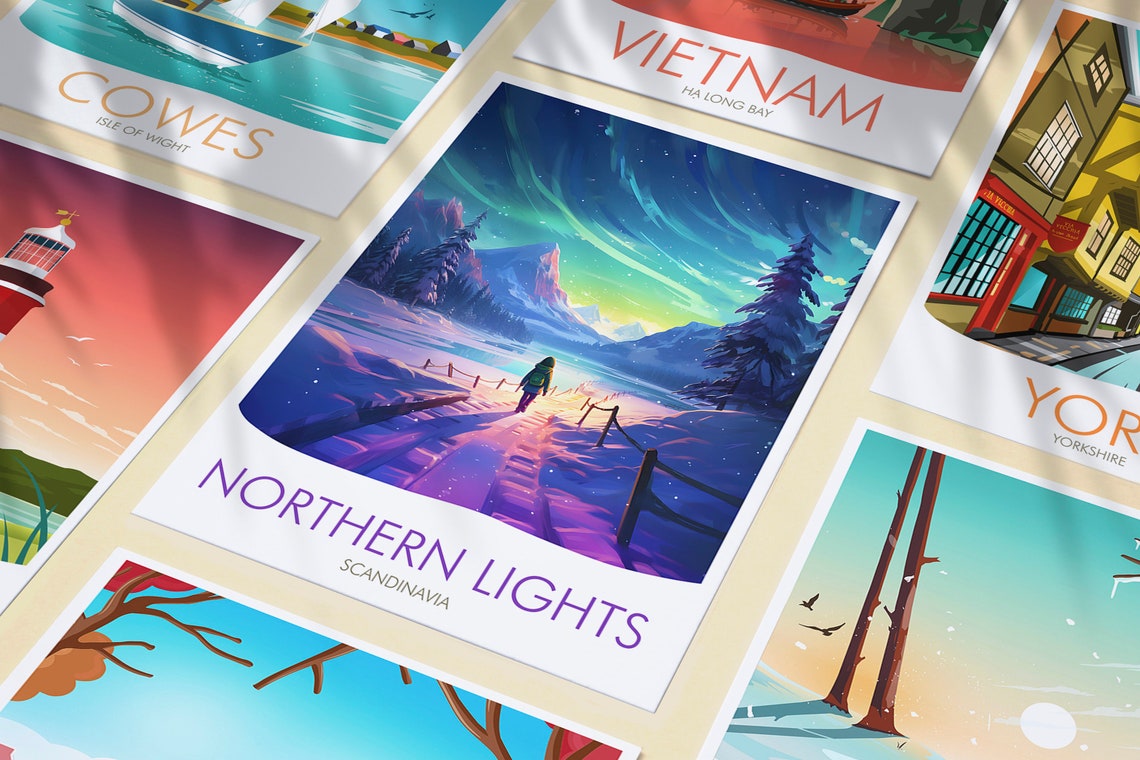 Northern Lights Scandinavia Aurora Borealis Snowy Night Poster - Image 3
