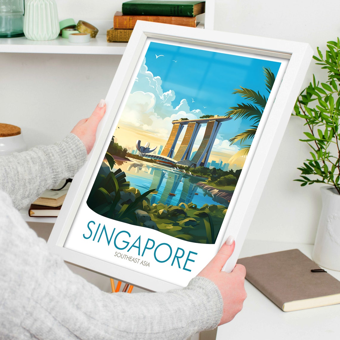 Singapore Marina Bay Sands Skyline Tropical Island Travel Poster - Image 4