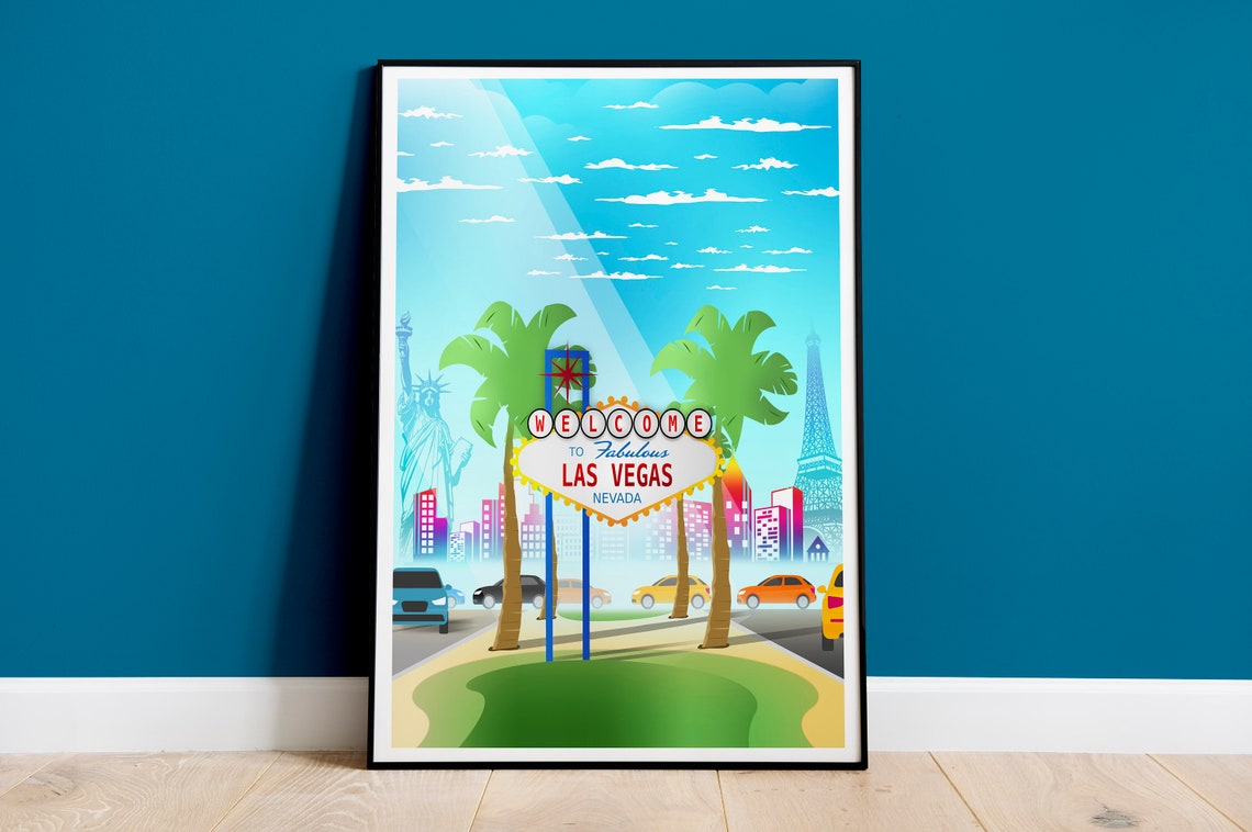 Las Vegas Nevada Welcome Sign Strip City Skyline Daytime Poster