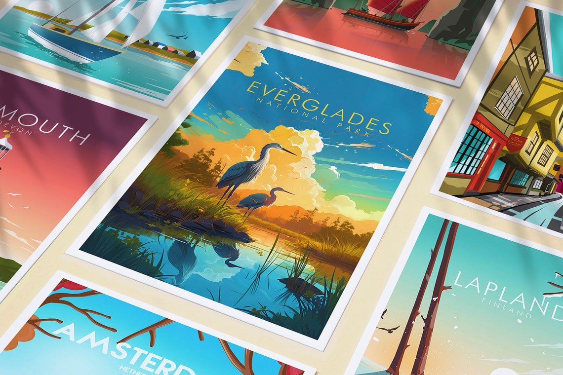 Everglades National Park Florida Herons Wetland Sunset Poster - Image 3