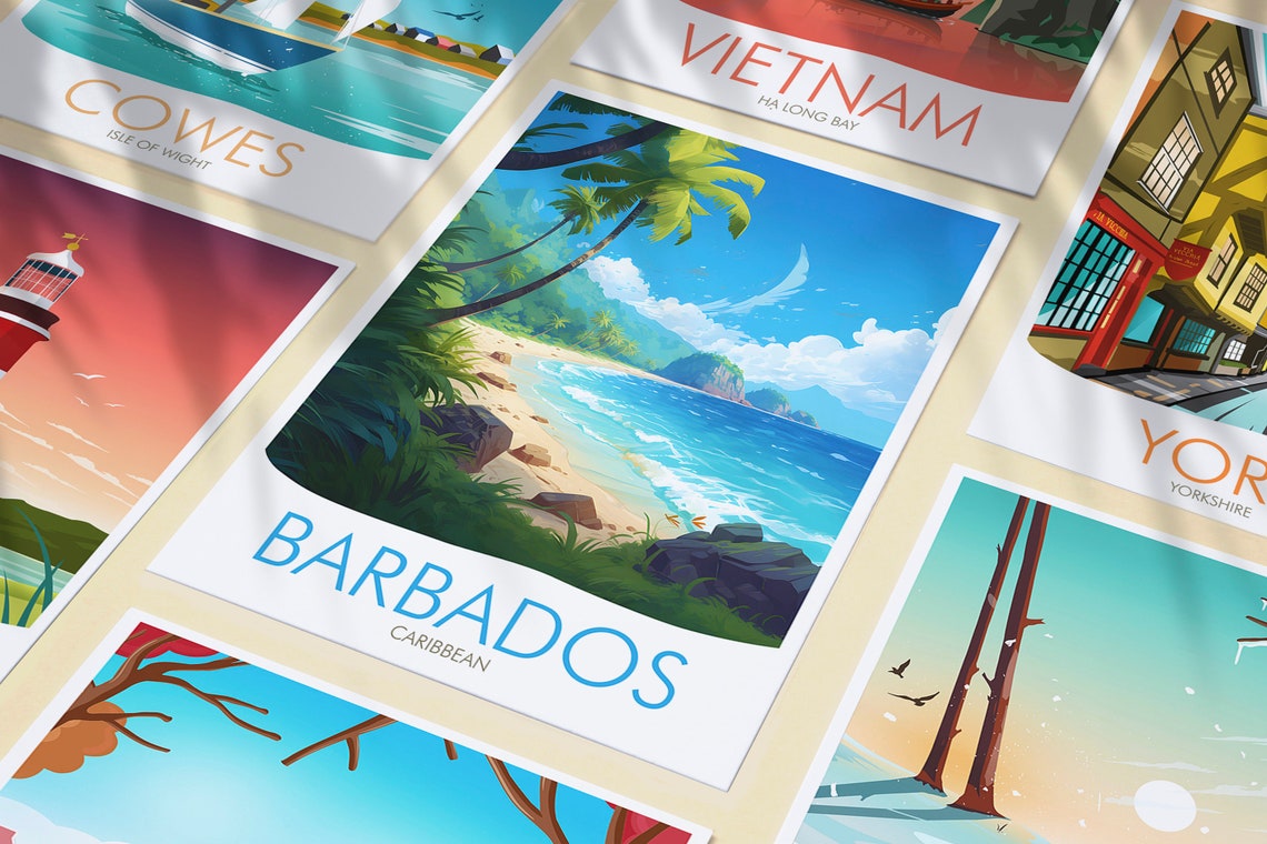 Barbados Caribbean Palm Beach Turquoise Surf Island Travel Poster - Image 3