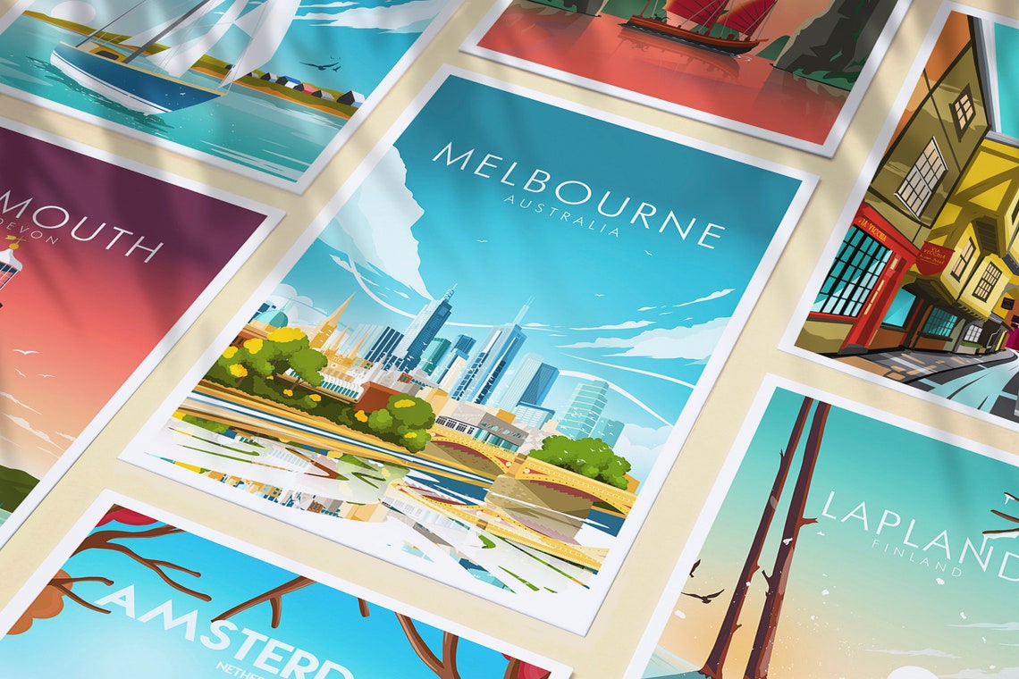 Melbourne Australia City Skyline Riverside Vintage Travel Poster - Image 3