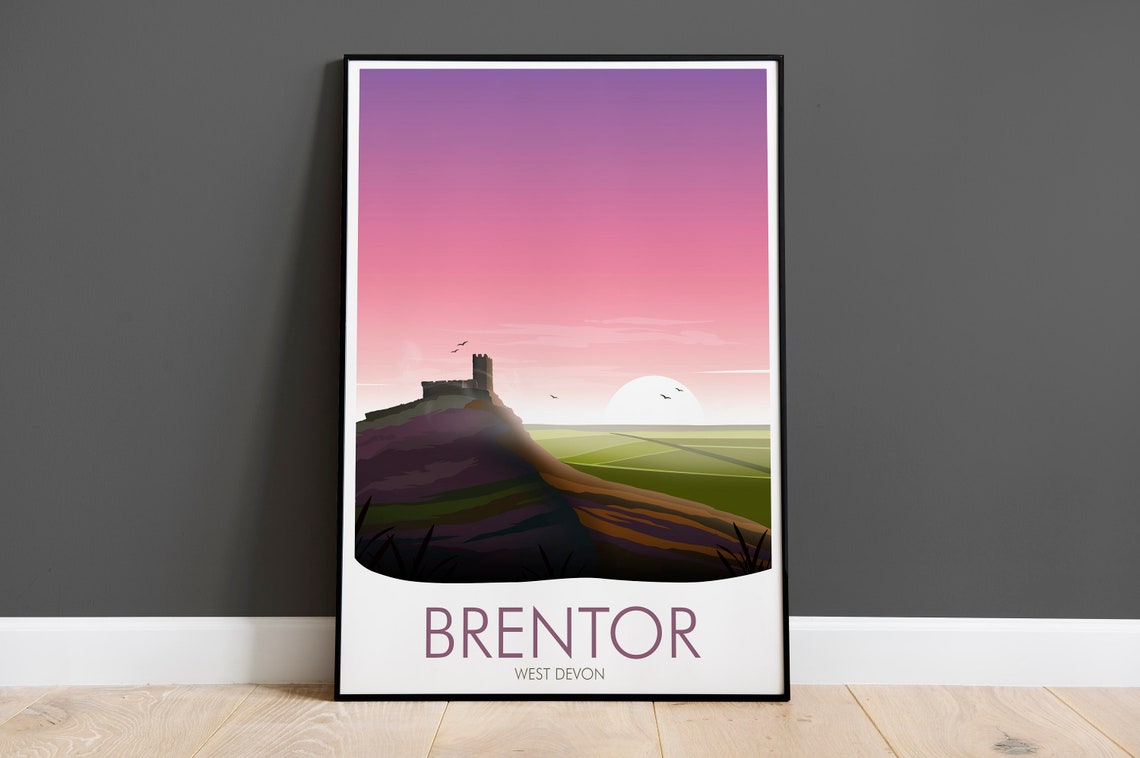 Brentor West Devon Hilltop Church Pink Sunset Sky View Poster