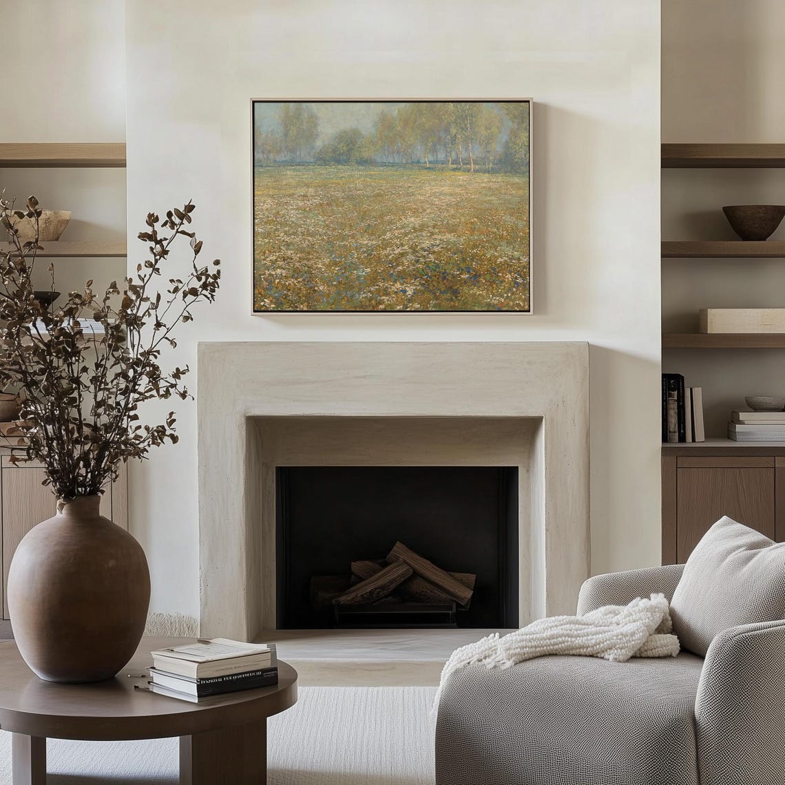 Wildflower Meadow Impressionist Painting Golden Field Floral Wall Art - Image 2