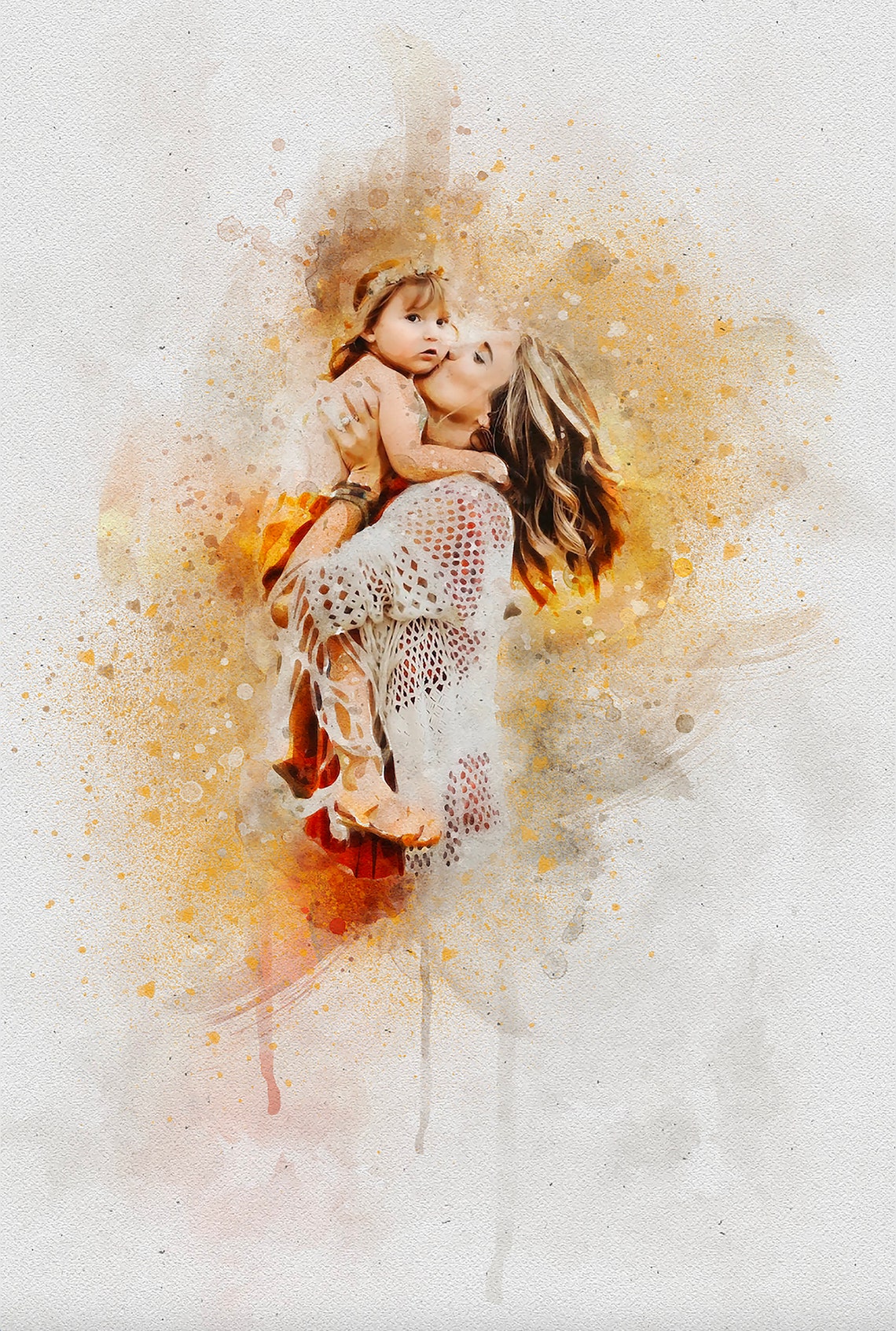 Custom Watercolor Mom And Laughing Toddler Portrait Painting Poster - Image 3