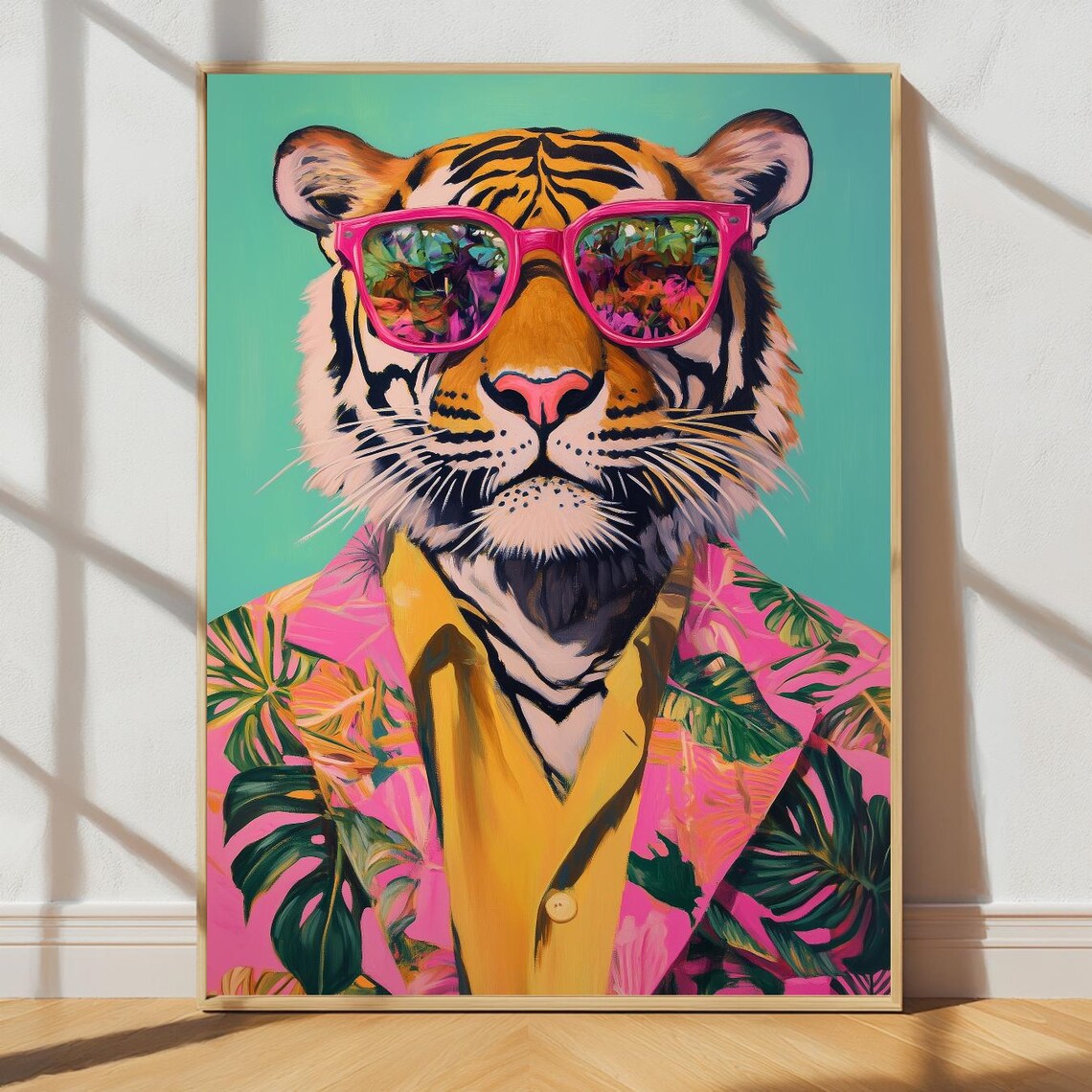Cool Tiger Art Print, Funky Maximalist Jungle