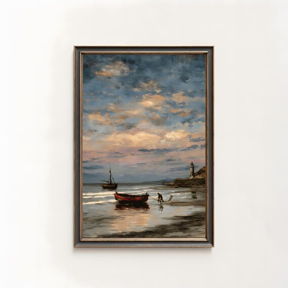 Vintage Lighthouse Seascape Oil Painting Art Print 33