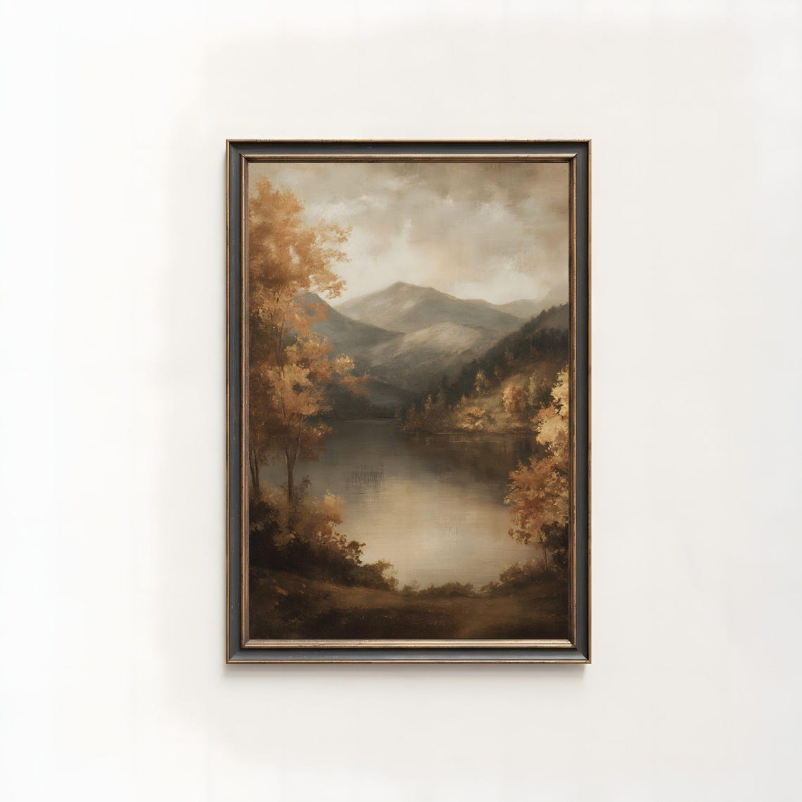 Moody Autumn Lake Mountain Forest Fall Landscape Oil Painting Poster