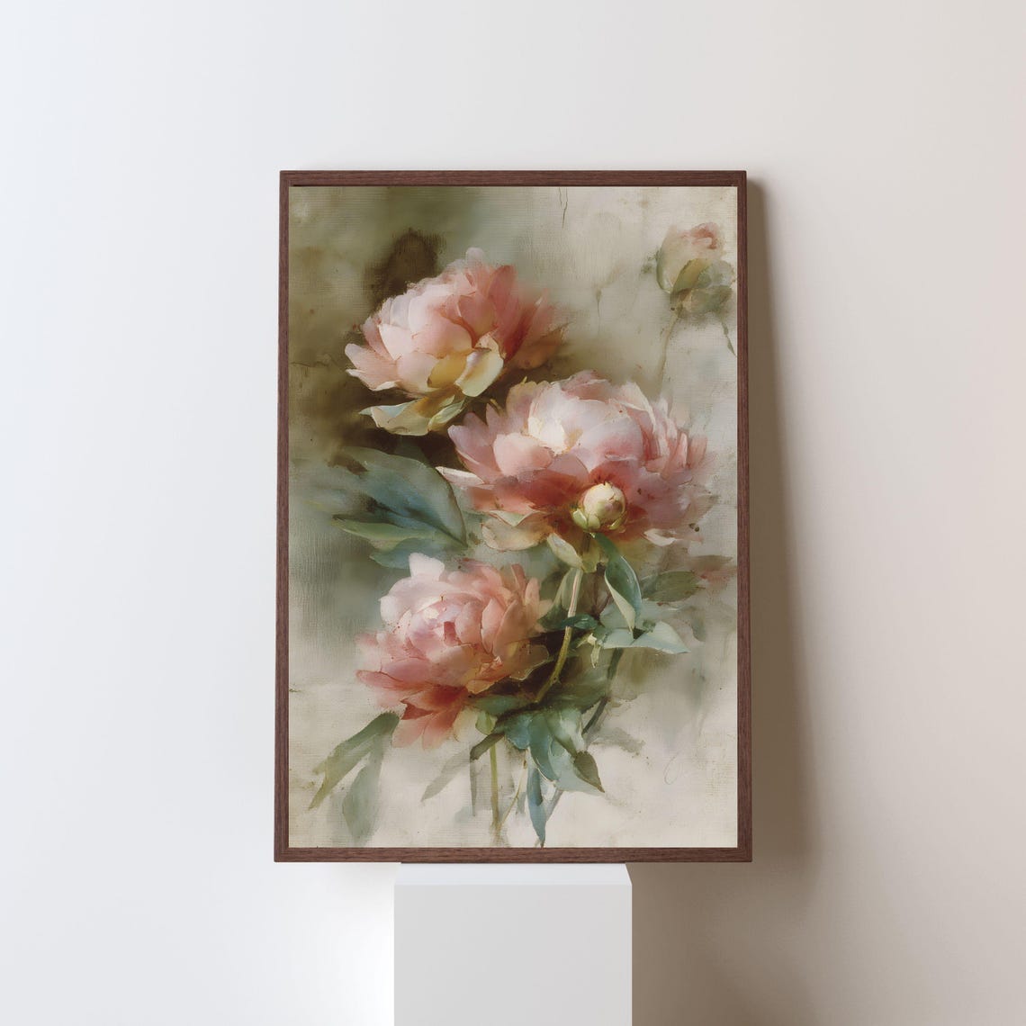 Blush Pink Peonies Soft Romantic Floral Oil Painting Art Print