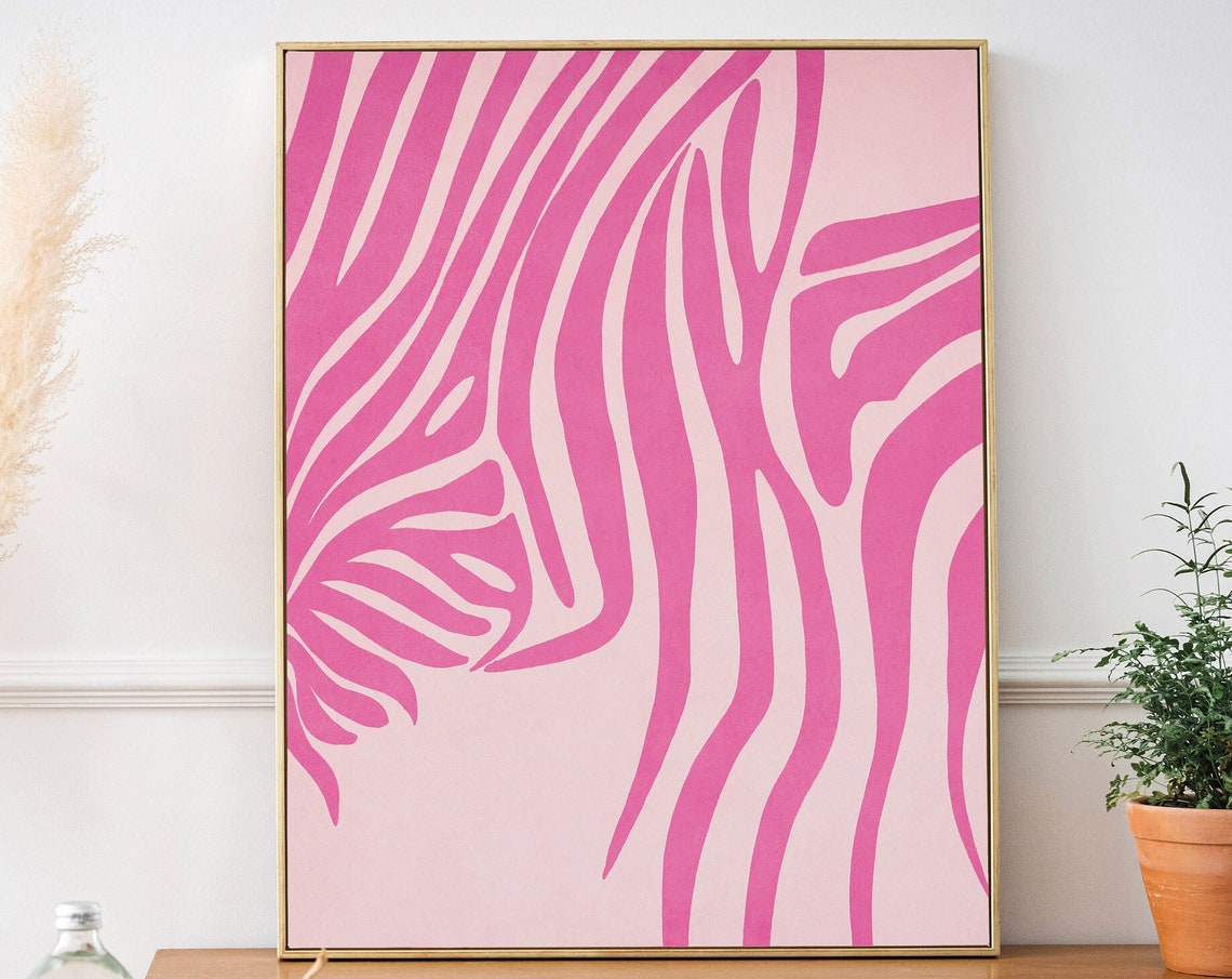 Pink Zebra Stripe Abstract Bold Pop Modern Trendy Statement Wall Art - Image 3