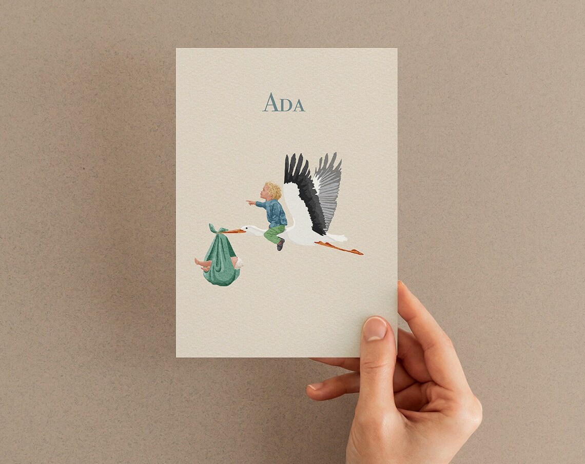 Personalized Stork Birth Announcement Portrait for Baby Ada Poster