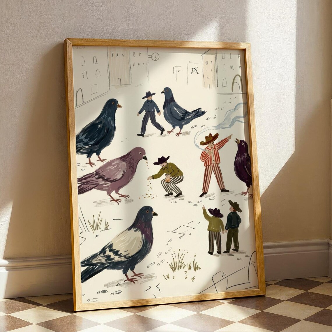 Funny Cowboy Pigeon Vintage Folk Art Poster