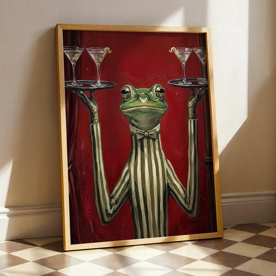 Funny Frog Bartender Martini Cocktail Serve Animal Humor Poster