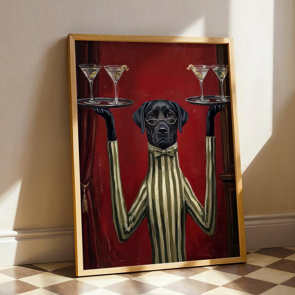 Elegant Black Dog Martini Waiter Funny Vintage Bar Art Poster
