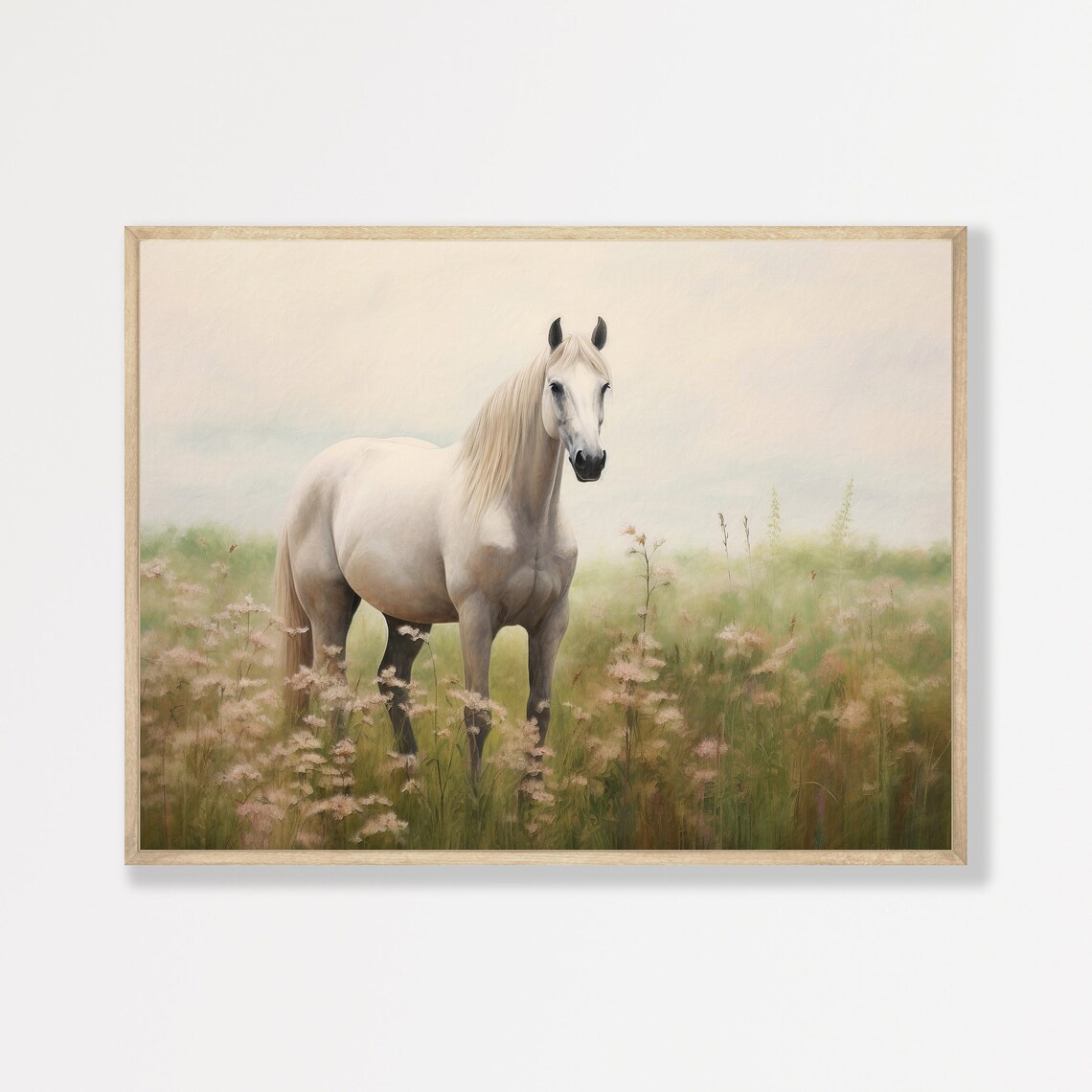 White Horse Countryside Vintage Art Print, Farmhouse