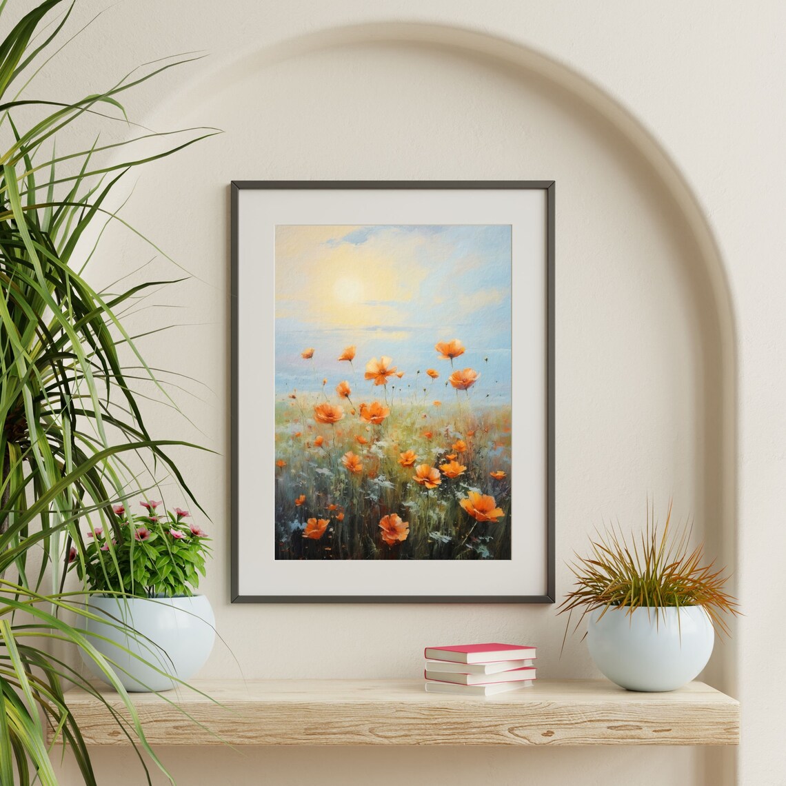 Orange Flowers Retro Floral Nursery Art Print - Image 2