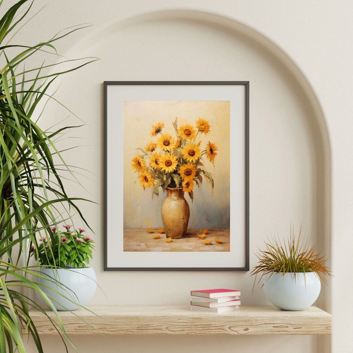 Sunflowers Clay Vase Rustic Still Life Vintage Floral Painting Poster - Image 2