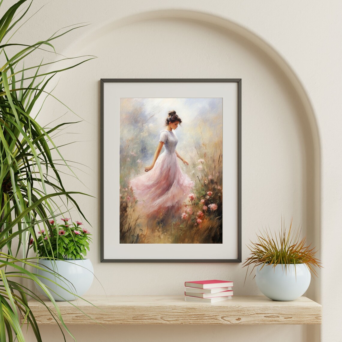 Retro Elegant Woman Portrait, Pastel Pink Art Print - Image 2