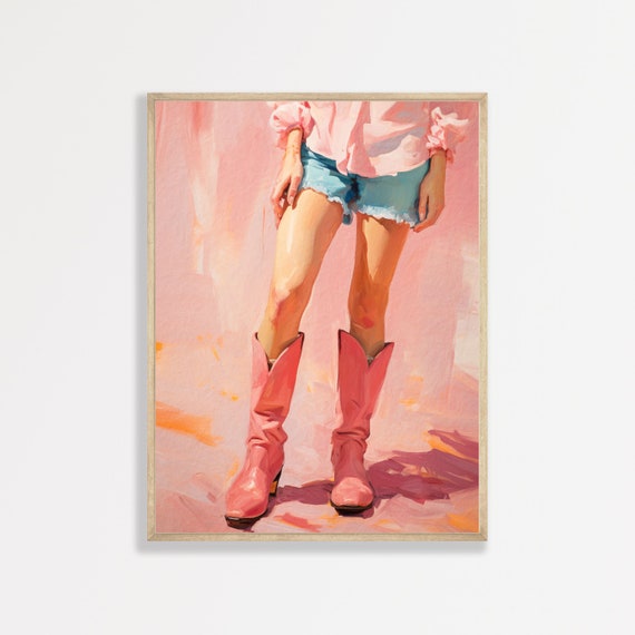 Retro Cowgirl Wall Art Print Aesthetic Minimal Western Decor Pastel Pink Boho Eclectic Artwork Trendy Girly Poster P 400