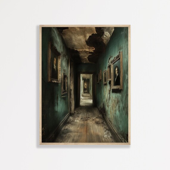 Abandoned Mansion Corridor Dark Academia Moody Vintage Interior Poster