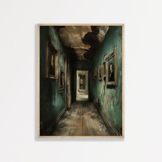 Abandoned Mansion Painting Moody Antique Still Life Wall Art Vintage Bedroom Office Living Room Print Dark Academia Maximalist 1037