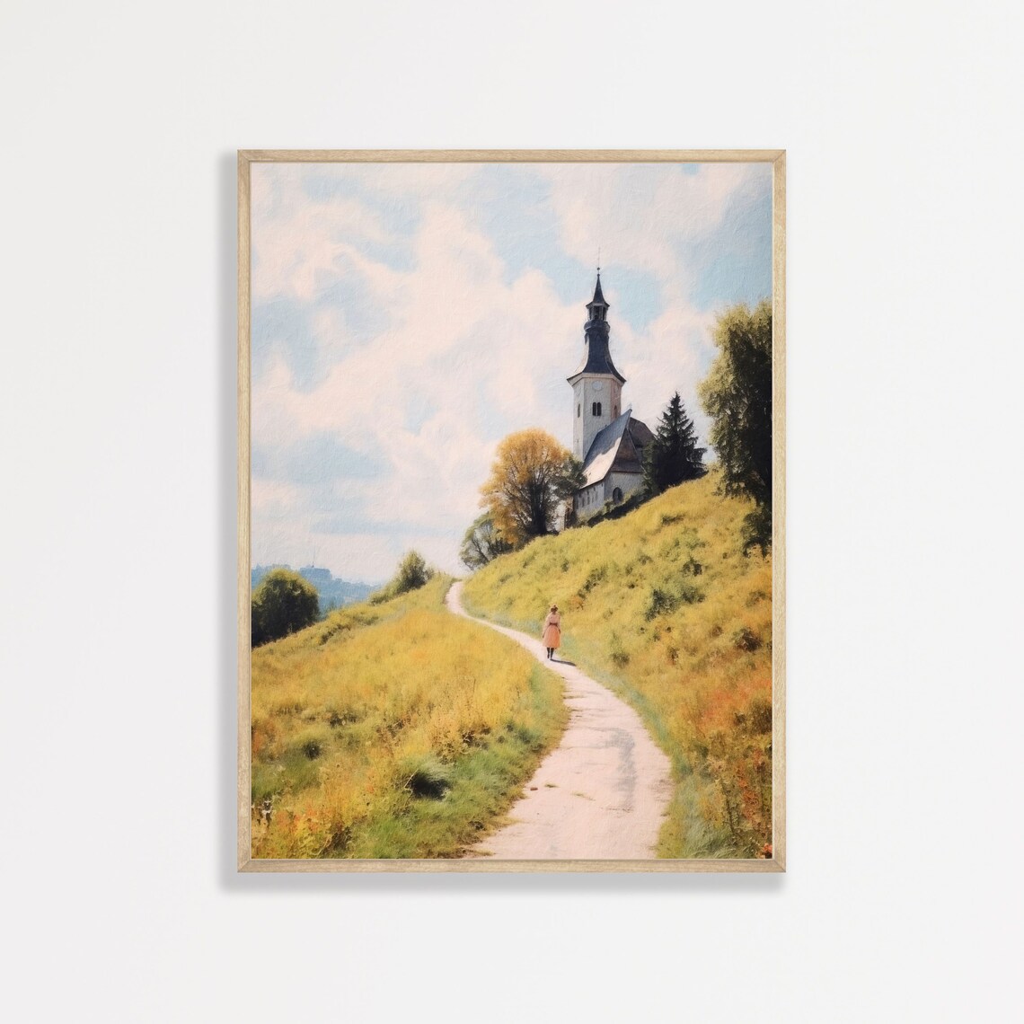 Vintage Country Church Landscape Oil Painting Art Print