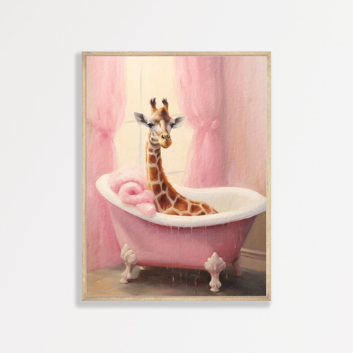 Giraffe Bathroom Retro Art Print, Nursery Decor