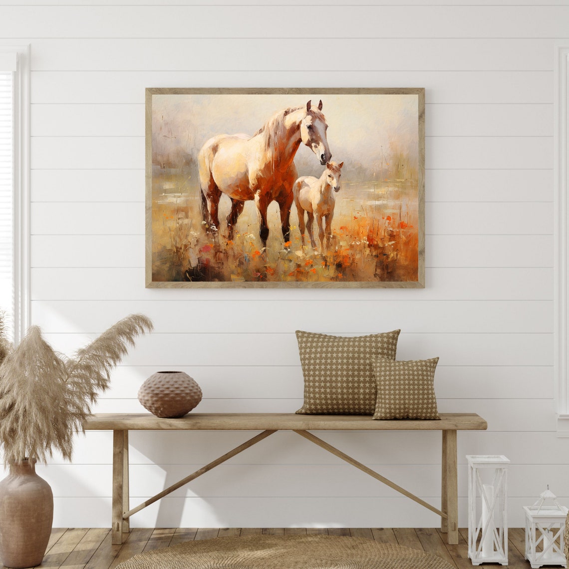 Neutral Horses Print Retro Country Wall Art Vintage Horse Oil Painting Farmhouse Living Room Artwork P 688 - Image 3