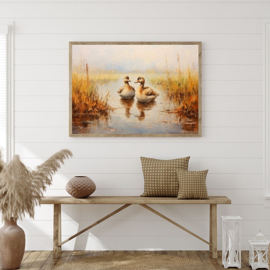 Duck Pond Country Farmhouse Vintage Oil Painting Art Print - Image 3