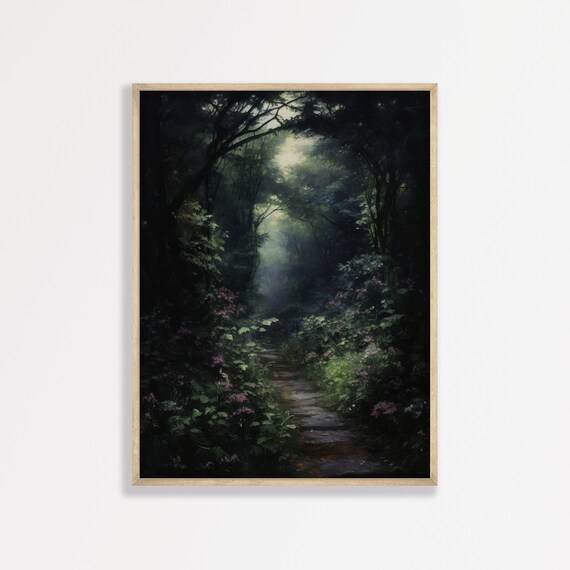 Mystical Forest Painting Vintage Landscape Wall Art Dark Academia Decor Cottagecore Nature Print P 990
