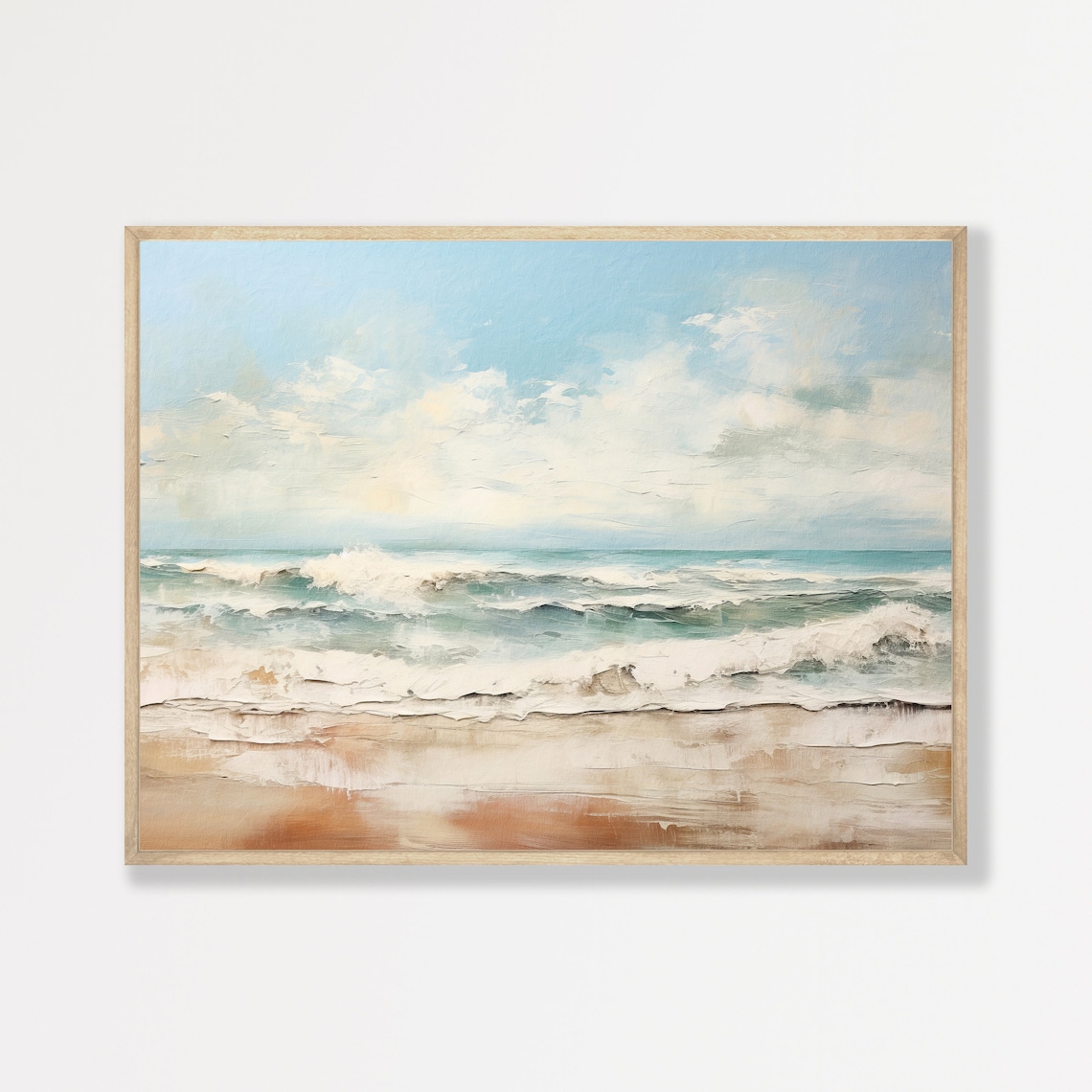 Ocean Waves on a Sandy Shore Impasto Style Coastal Wall Art Poster
