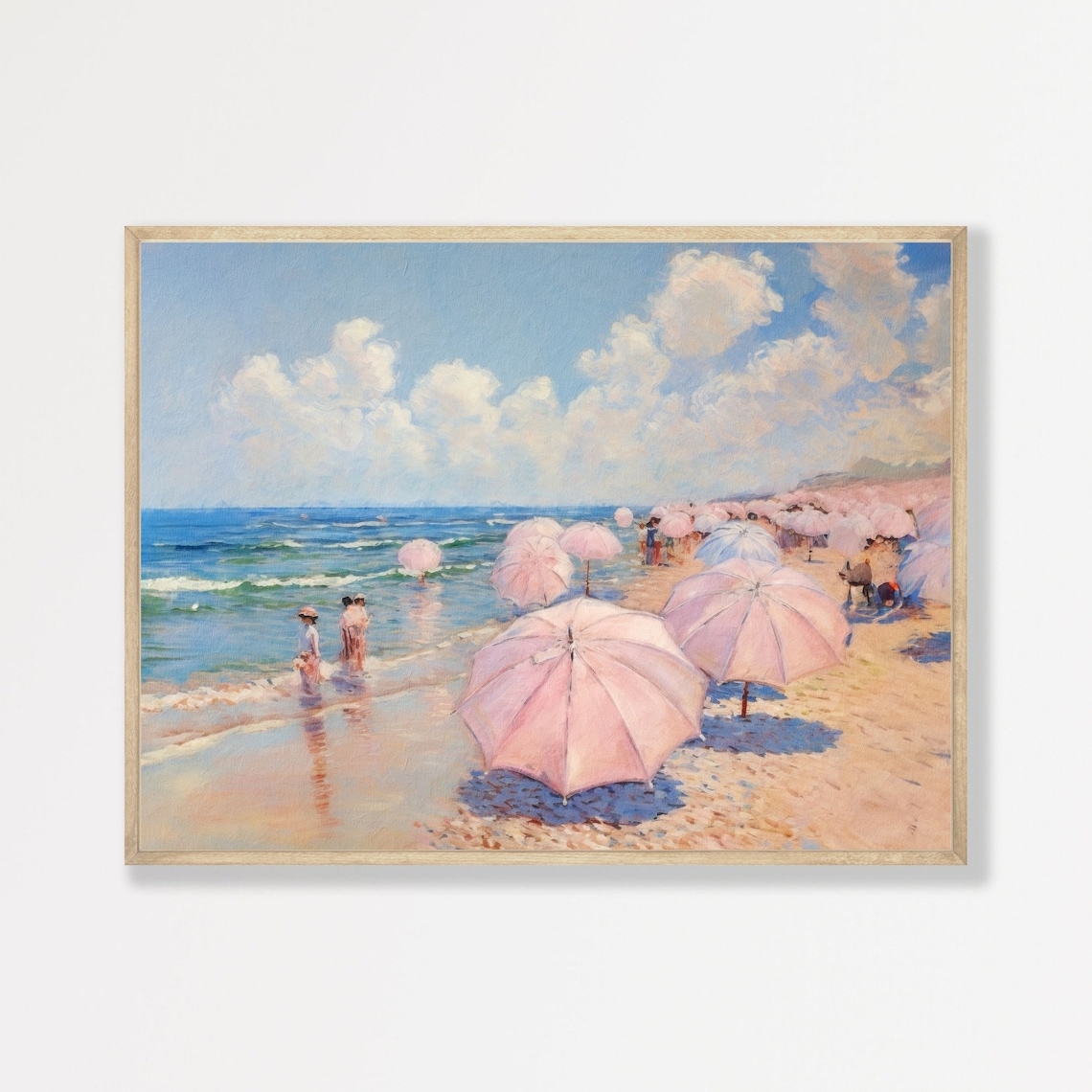 Retro Beach Seascape Art Print, Minimal Pastel Decor