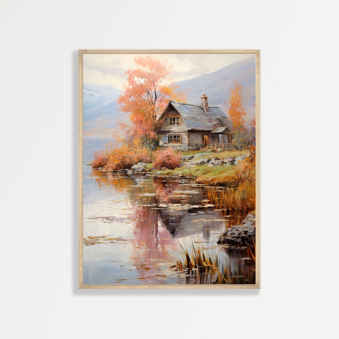 Lake House Wall Art Print Minimal Vintage Landscape Painting Modern Farmhouse Country Aesthetic Prints P 452