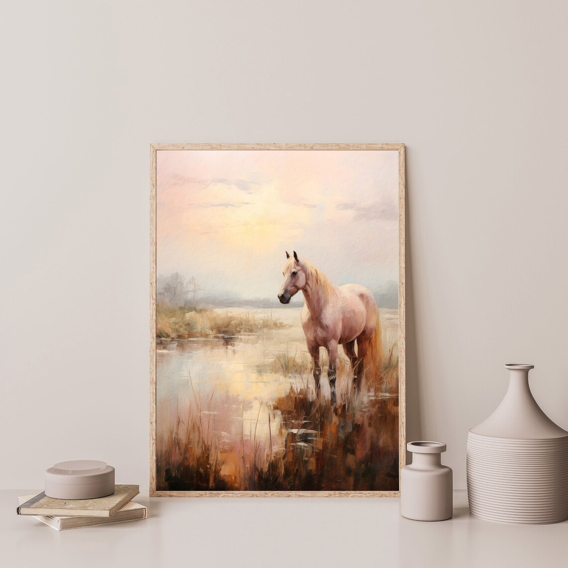 Retro Horse Painting, Vintage Western Country Landscape - Image 3