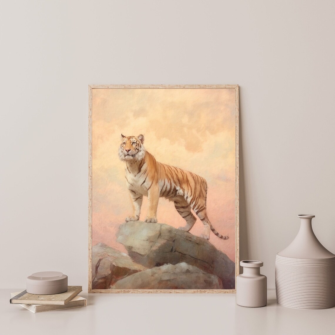 Retro Tiger Minimal Aesthetic Art Print, Pastel - Image 3