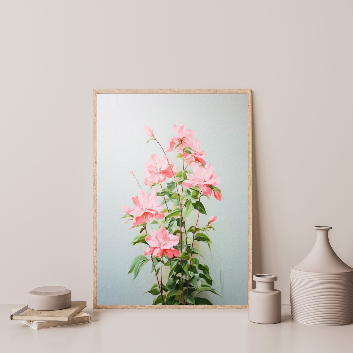 Pale Pink Blossom Stems Soft Watercolor Minimal Floral Art Print - Image 3